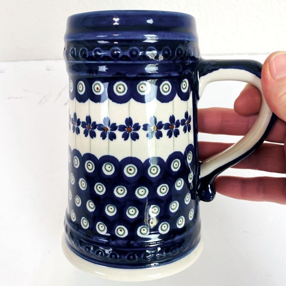Boleslawiec Polish Pottery Flowering Peacock Beer Stein 32oz - Picture 1 of 6
